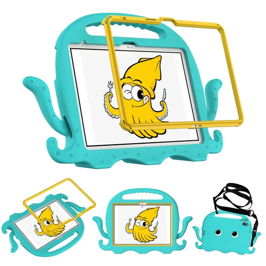 For iPad 10.9 (2022) / Air 11 (2024) EVA Case Cartoon Octopus Hand Grip Tablet Cover with Shoulder Strap
