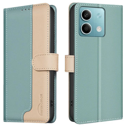 BINFEN COLOR BF33 For Xiaomi Redmi Note 13 5G Leather Case Splicing Color Wallet Cover