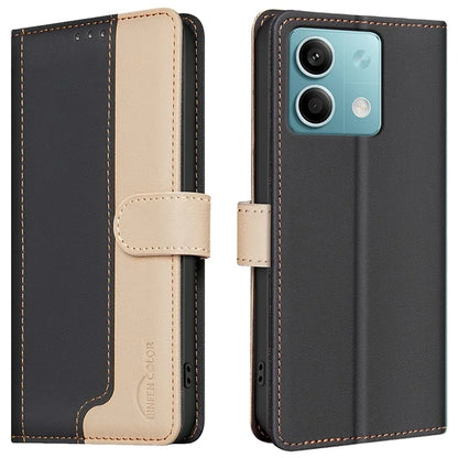 BINFEN COLOR BF33 For Xiaomi Redmi Note 13 5G Leather Case Splicing Color Wallet Cover