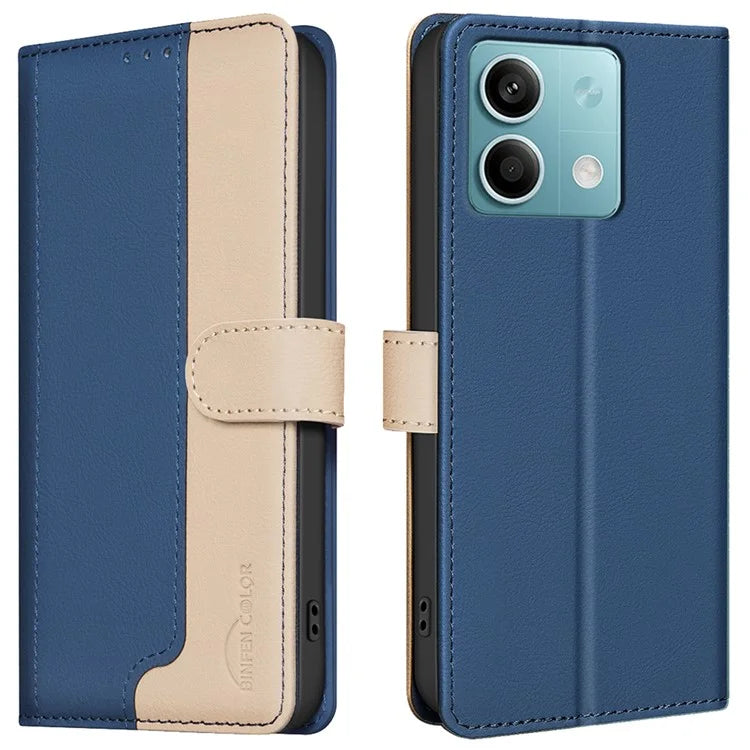 BINFEN COLOR BF33 For Xiaomi Redmi Note 13 5G Leather Case Splicing Color Wallet Cover