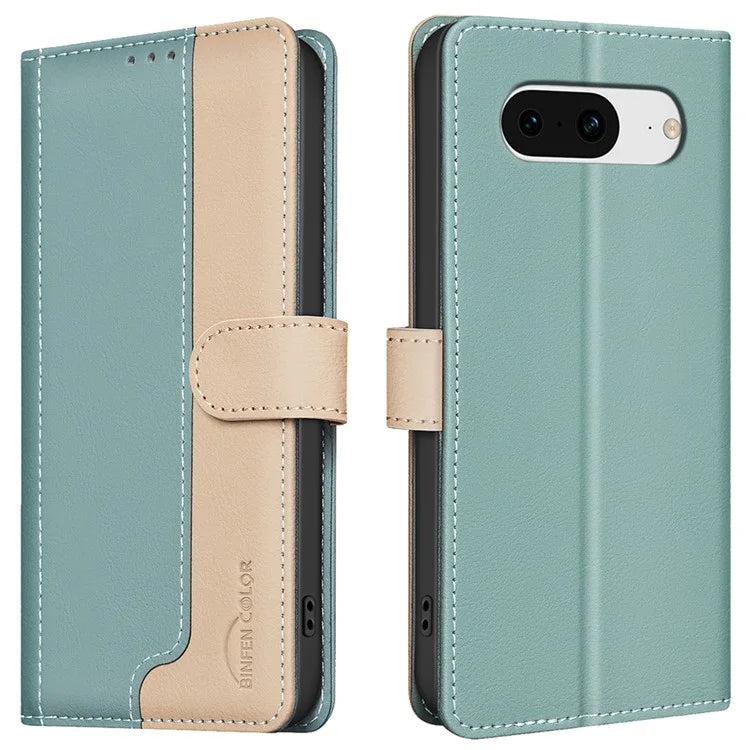 BINFEN COLOR BF33 For Google Pixel 8 Case RFID Blocking Leather Cover Splicing Color