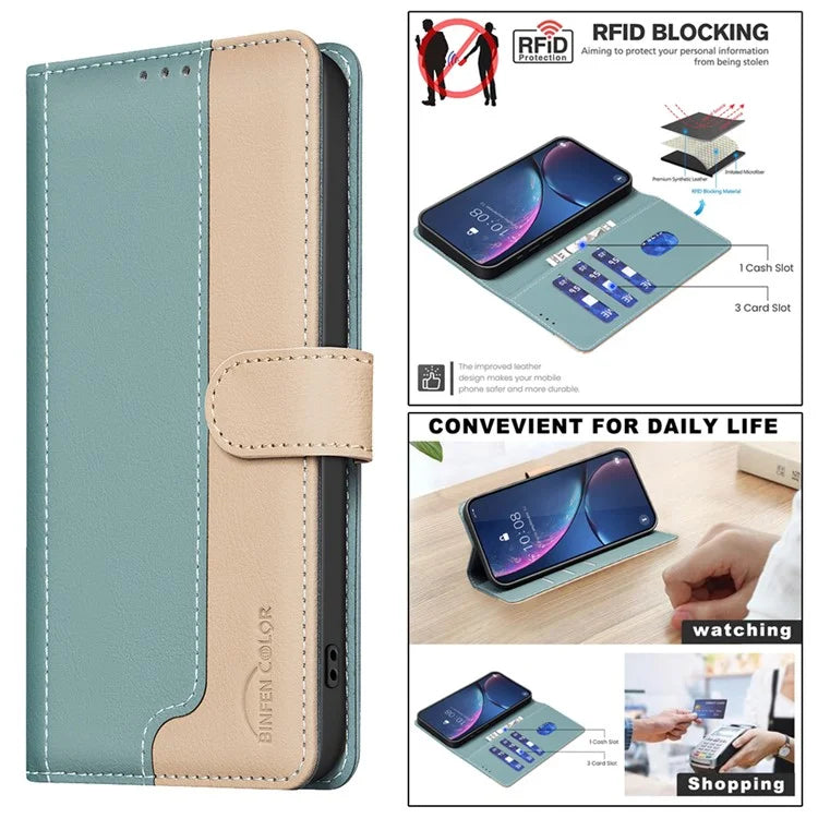 BINFEN COLOR BF33 For Google Pixel 8 Case RFID Blocking Leather Cover Splicing Color