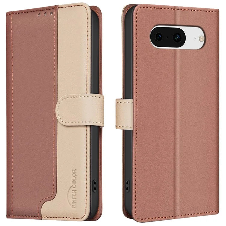 BINFEN COLOR BF33 For Google Pixel 8 Case RFID Blocking Leather Cover Splicing Color