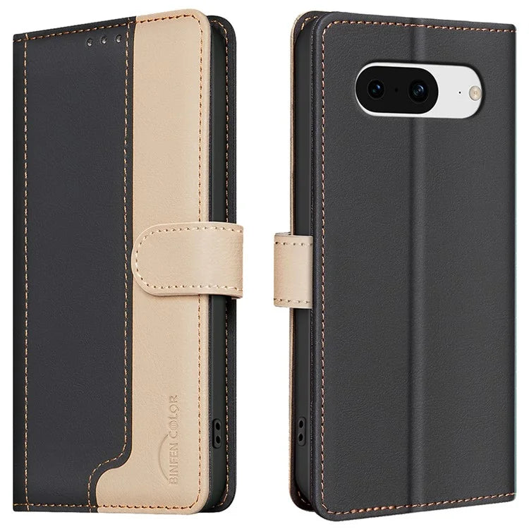 BINFEN COLOR BF33 For Google Pixel 8 Case RFID Blocking Leather Cover Splicing Color