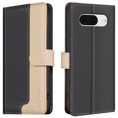 BINFEN COLOR BF33 For Google Pixel 8 Case RFID Blocking Leather Cover Splicing Color