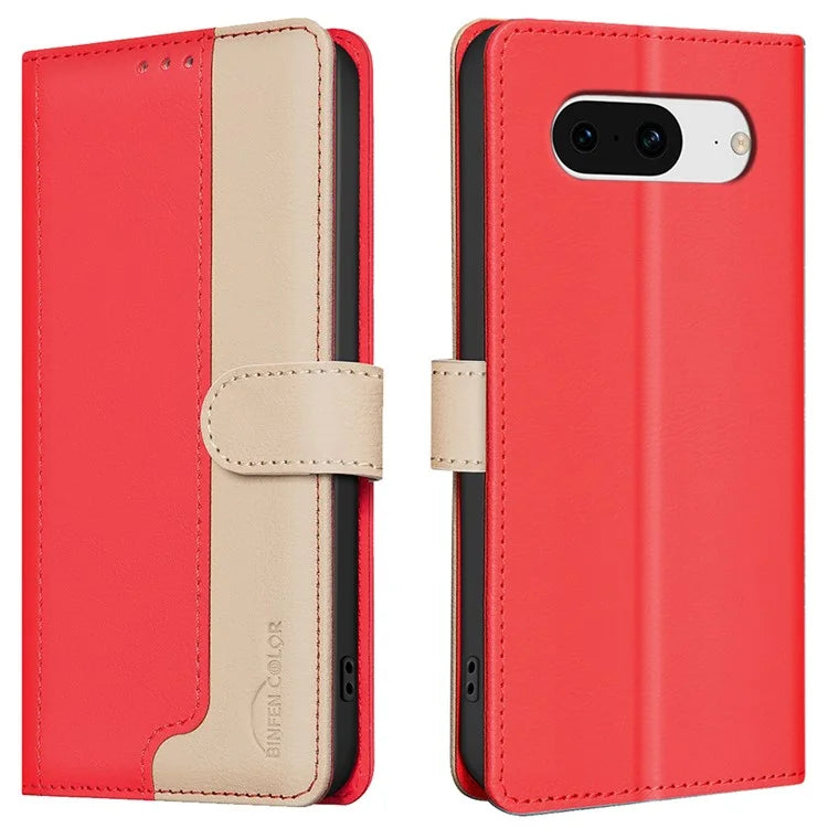 BINFEN COLOR BF33 For Google Pixel 8 Case RFID Blocking Leather Cover Splicing Color