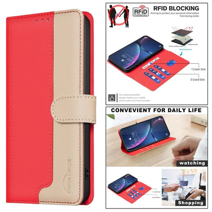 BINFEN COLOR BF33 For Google Pixel 8 Case RFID Blocking Leather Cover Splicing Color