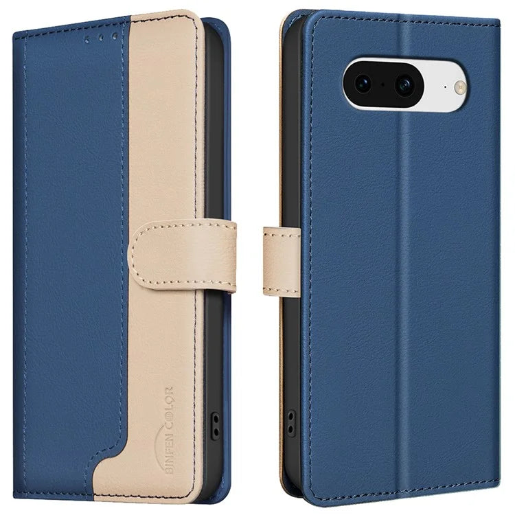 BINFEN COLOR BF33 For Google Pixel 8 Case RFID Blocking Leather Cover Splicing Color