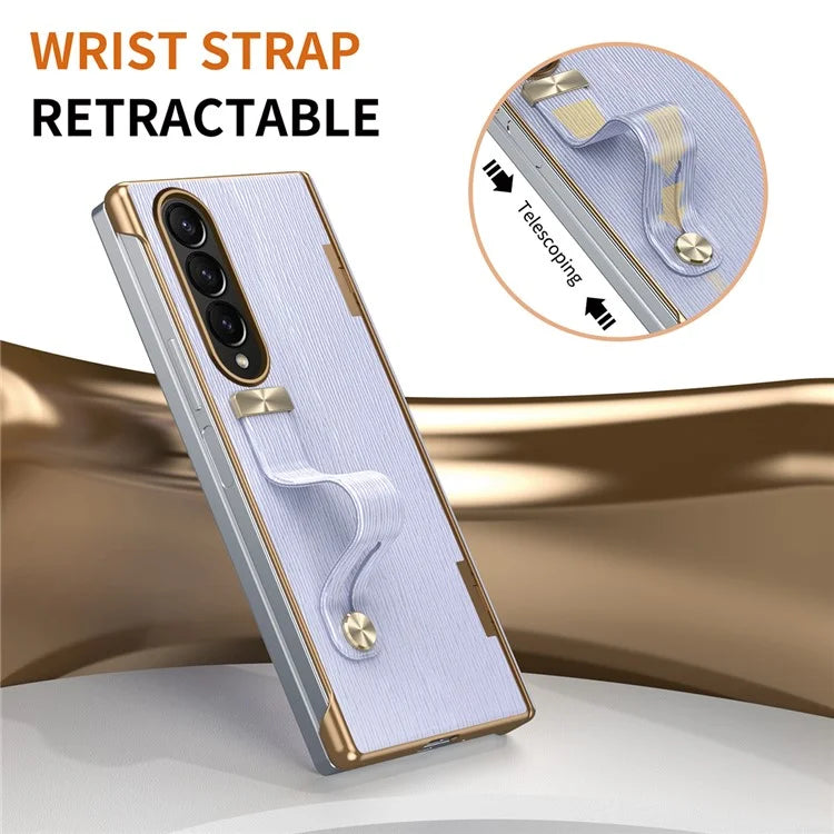 For Samsung Galaxy Z Fold3 5G Case Kickstand Wrist Band Leather+PC Hard Phone Cover