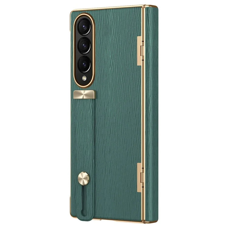 For Samsung Galaxy Z Fold3 5G Case Kickstand Wrist Band Leather+PC Hard Phone Cover