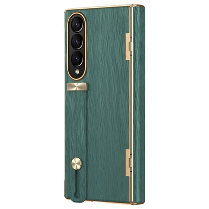 For Samsung Galaxy Z Fold3 5G Case Kickstand Wrist Band Leather+PC Hard Phone Cover