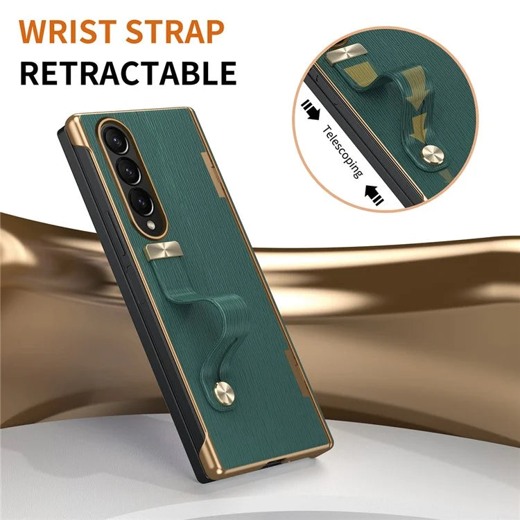 For Samsung Galaxy Z Fold3 5G Case Kickstand Wrist Band Leather+PC Hard Phone Cover