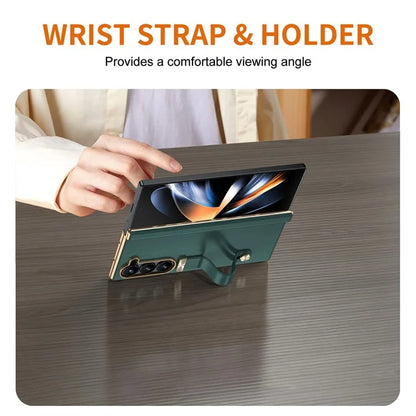 For Samsung Galaxy Z Fold3 5G Case Kickstand Wrist Band Leather+PC Hard Phone Cover