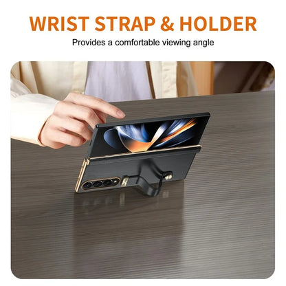 For Samsung Galaxy Z Fold3 5G Case Kickstand Wrist Band Leather+PC Hard Phone Cover