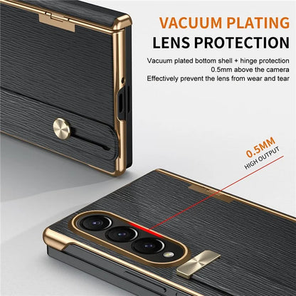 For Samsung Galaxy Z Fold3 5G Case Kickstand Wrist Band Leather+PC Hard Phone Cover