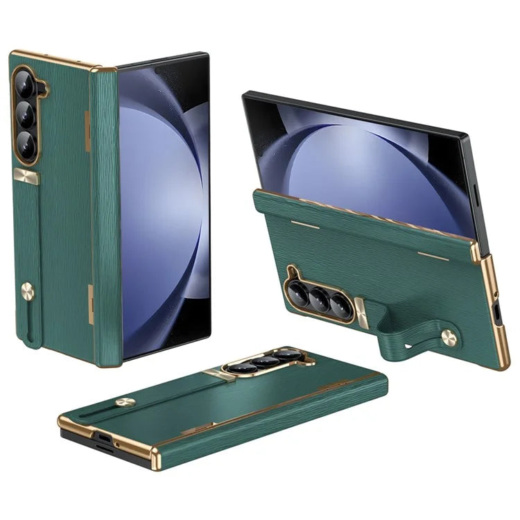 For Samsung Galaxy Z Fold5 5G Case Retractable Wrist Band Leather+PC Folding Phone Cover