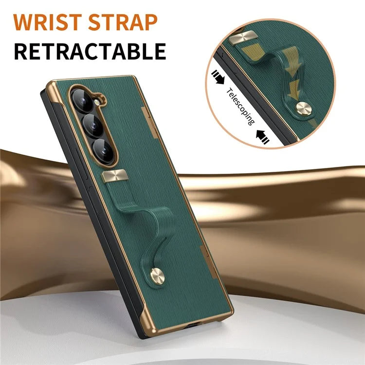 For Samsung Galaxy Z Fold5 5G Case Retractable Wrist Band Leather+PC Folding Phone Cover