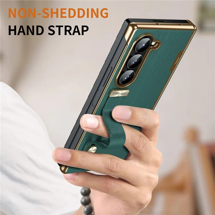For Samsung Galaxy Z Fold5 5G Case Retractable Wrist Band Leather+PC Folding Phone Cover