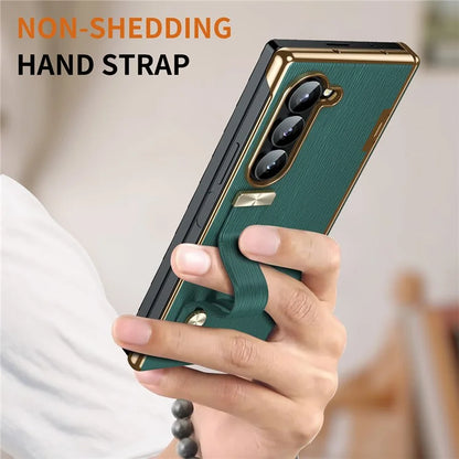 For Samsung Galaxy Z Fold5 5G Case Retractable Wrist Band Leather+PC Folding Phone Cover