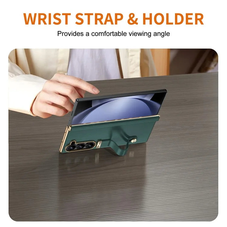 For Samsung Galaxy Z Fold5 5G Case Retractable Wrist Band Leather+PC Folding Phone Cover