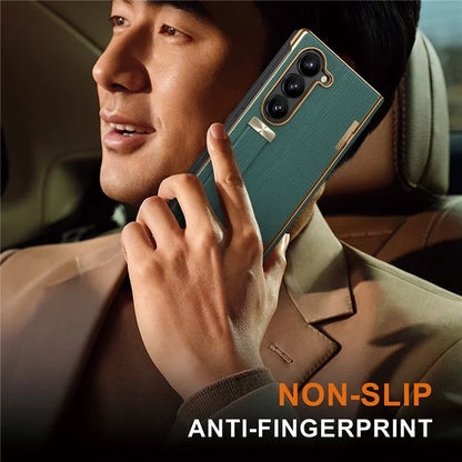 For Samsung Galaxy Z Fold5 5G Case Retractable Wrist Band Leather+PC Folding Phone Cover