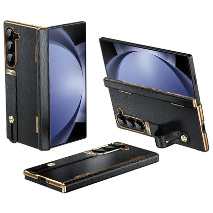 For Samsung Galaxy Z Fold5 5G Case Retractable Wrist Band Leather+PC Folding Phone Cover