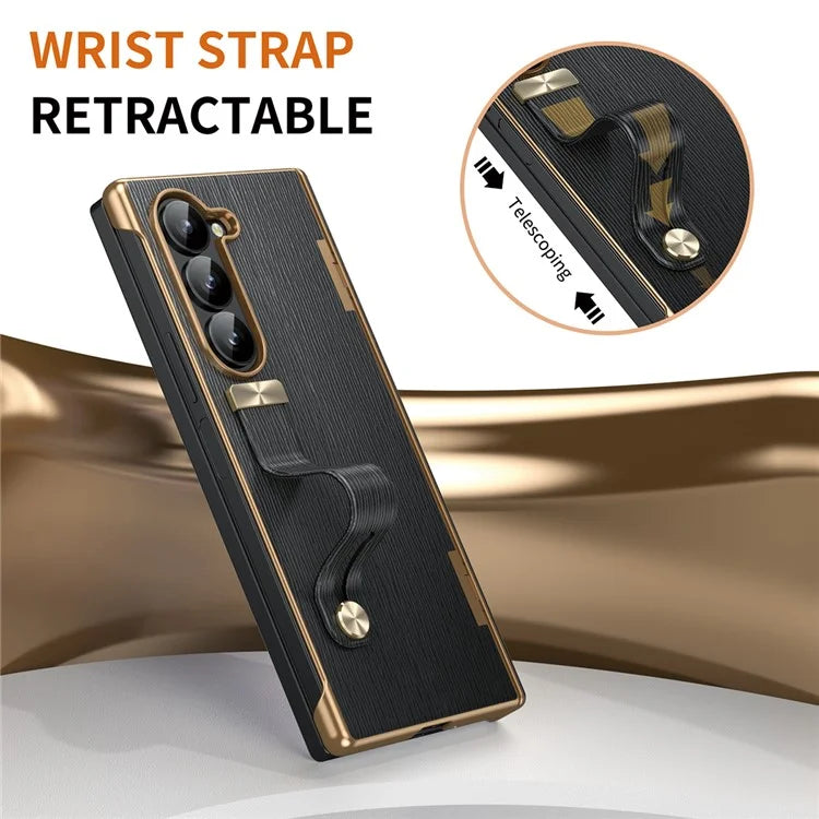 For Samsung Galaxy Z Fold5 5G Case Retractable Wrist Band Leather+PC Folding Phone Cover