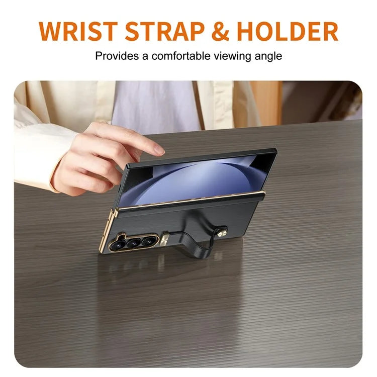 For Samsung Galaxy Z Fold5 5G Case Retractable Wrist Band Leather+PC Folding Phone Cover