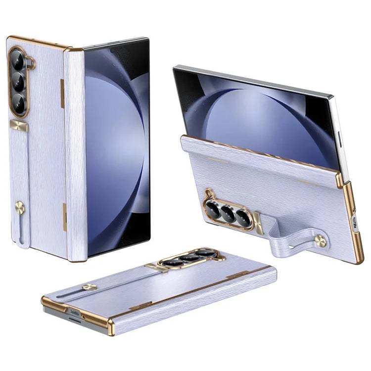 For Samsung Galaxy Z Fold5 5G Case Retractable Wrist Band Leather+PC Folding Phone Cover