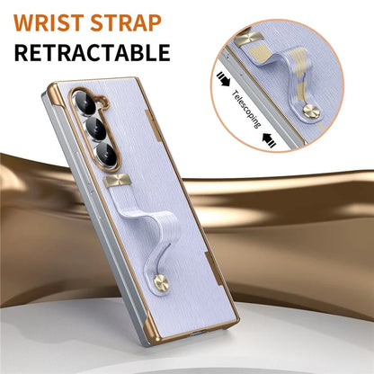 For Samsung Galaxy Z Fold5 5G Case Retractable Wrist Band Leather+PC Folding Phone Cover