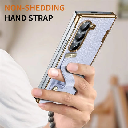For Samsung Galaxy Z Fold5 5G Case Retractable Wrist Band Leather+PC Folding Phone Cover