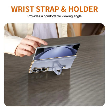 For Samsung Galaxy Z Fold5 5G Case Retractable Wrist Band Leather+PC Folding Phone Cover