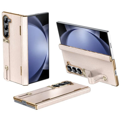 For Samsung Galaxy Z Fold5 5G Case Retractable Wrist Band Leather+PC Folding Phone Cover