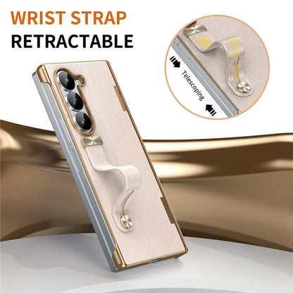 For Samsung Galaxy Z Fold5 5G Case Retractable Wrist Band Leather+PC Folding Phone Cover