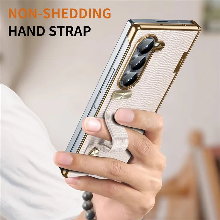 For Samsung Galaxy Z Fold5 5G Case Retractable Wrist Band Leather+PC Folding Phone Cover