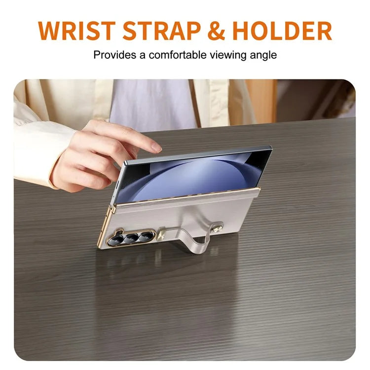 For Samsung Galaxy Z Fold5 5G Case Retractable Wrist Band Leather+PC Folding Phone Cover