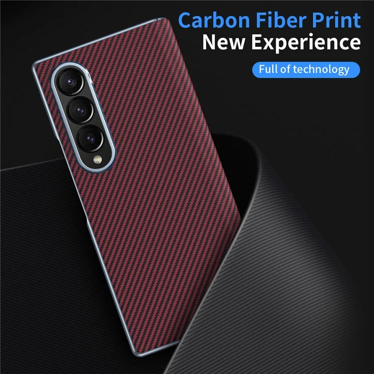 For Samsung Galaxy Z Fold4 5G Case Carbon Fiber Texture Leather Hard PC Phone Cover