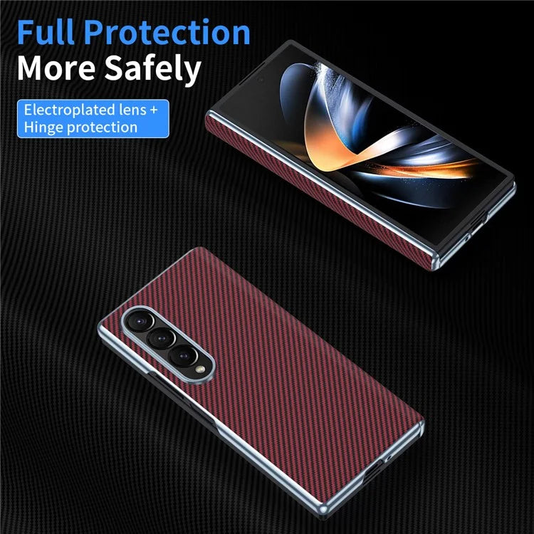 For Samsung Galaxy Z Fold4 5G Case Carbon Fiber Texture Leather Hard PC Phone Cover
