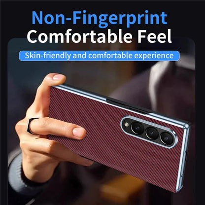 For Samsung Galaxy Z Fold4 5G Case Carbon Fiber Texture Leather Hard PC Phone Cover
