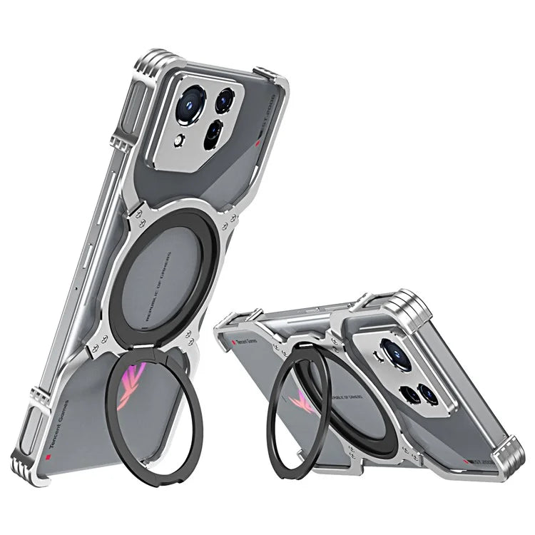 For Asus ROG Phone 8 5G / 8 Pro 5G Bumper Case Frameless Magnetic Kickstand Metal Phone Cover