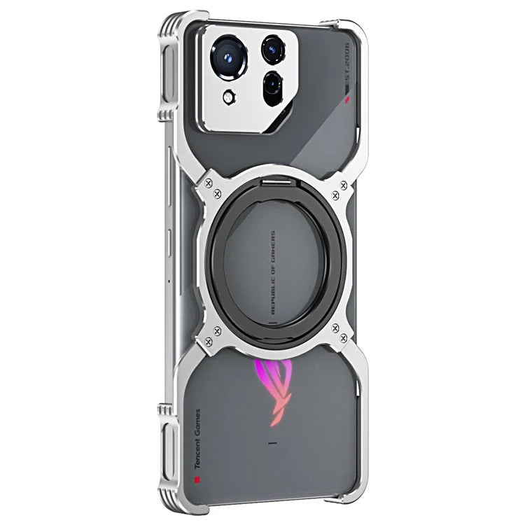 For Asus ROG Phone 8 5G / 8 Pro 5G Bumper Case Frameless Magnetic Kickstand Metal Phone Cover