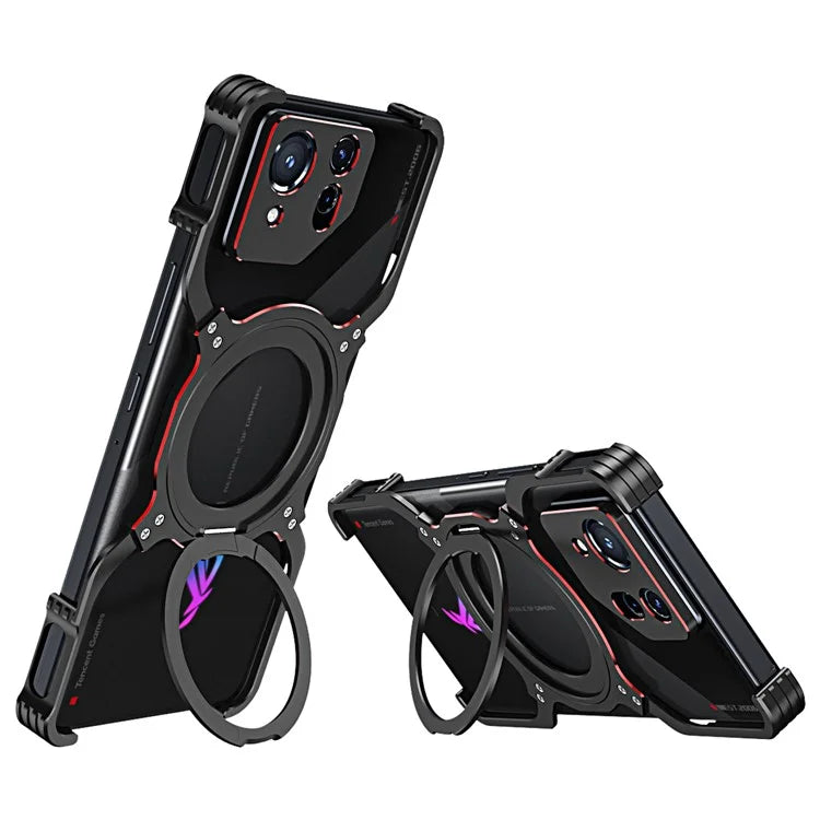 For Asus ROG Phone 8 5G / 8 Pro 5G Bumper Case Frameless Magnetic Kickstand Metal Phone Cover