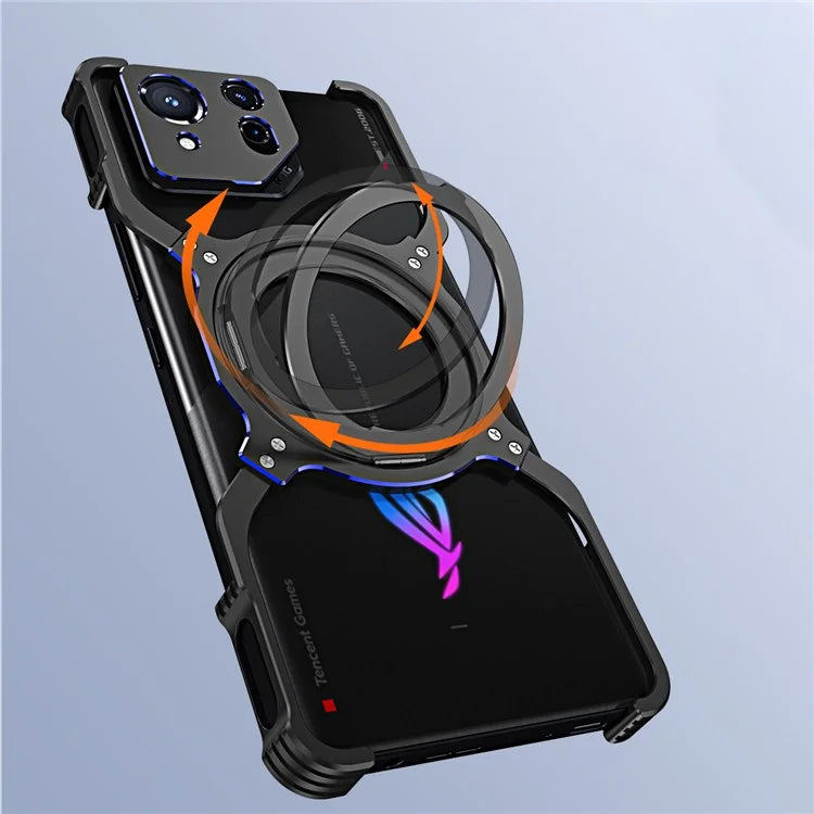 For Asus ROG Phone 8 5G / 8 Pro 5G Bumper Case Frameless Magnetic Kickstand Metal Phone Cover