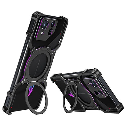 For Asus ROG Phone 8 5G / 8 Pro 5G Bumper Case Frameless Magnetic Kickstand Metal Phone Cover