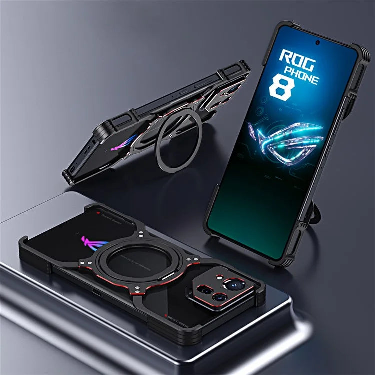 For Asus ROG Phone 8 5G / 8 Pro 5G Bumper Case Frameless Magnetic Kickstand Metal Phone Cover
