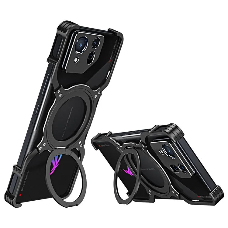For Asus ROG Phone 8 5G / 8 Pro 5G Bumper Case Frameless Magnetic Kickstand Metal Phone Cover