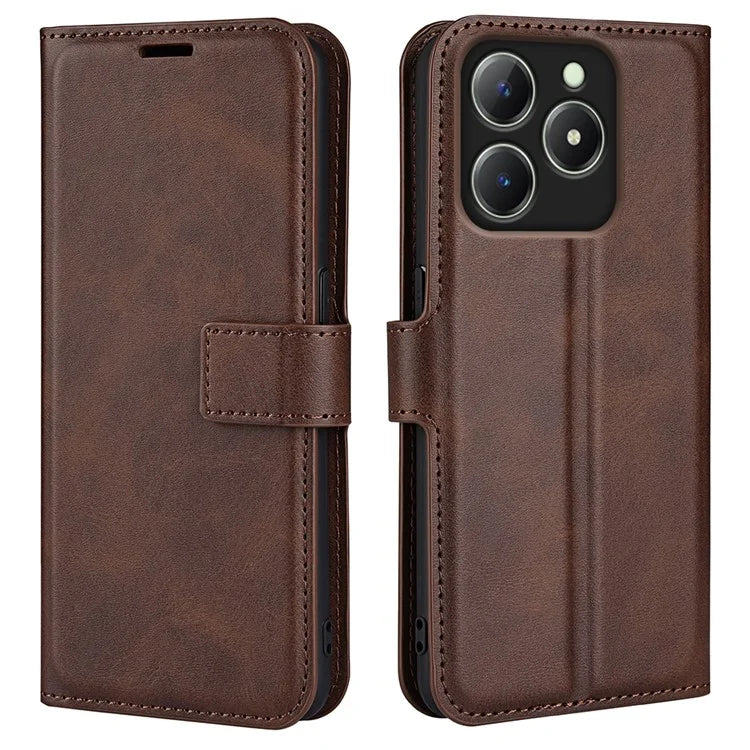 For Realme C63 4G Stand Case Calf Texture Scratch-Proof Leather Phone Cover