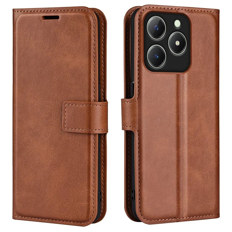For Realme C63 4G Stand Case Calf Texture Scratch-Proof Leather Phone Cover