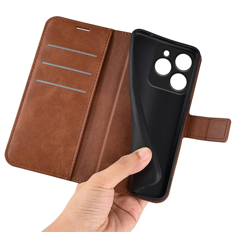 For Realme C63 4G Stand Case Calf Texture Scratch-Proof Leather Phone Cover