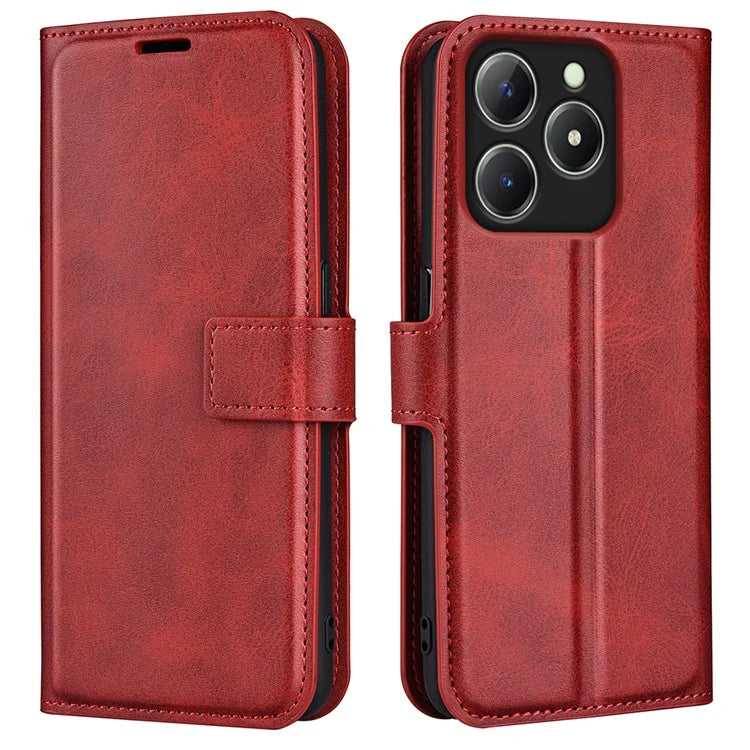 For Realme C63 4G Stand Case Calf Texture Scratch-Proof Leather Phone Cover